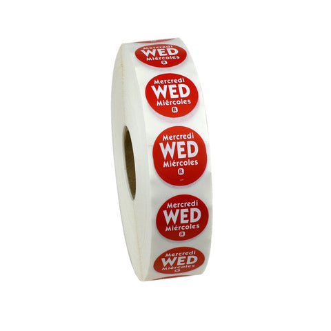 National Checking Company Dateit Red Trilingual Removable Label - Wednesday, 0.75 inch Circle -- 2000 per case.