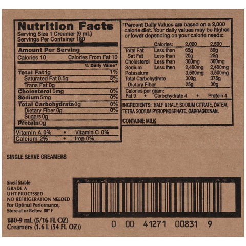 International Delight Coffee House Inspirations Portion Control Half and Half Unflavored Creamer -- 180 per case.