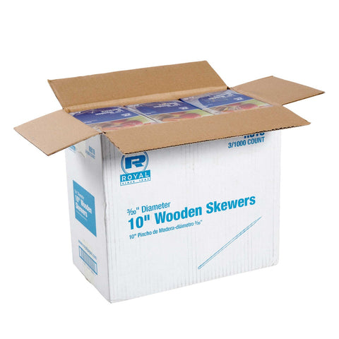 Royal 10 inch Wood Skewer, 1000 count per pack -- 3 per case.