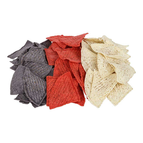 Mission Foods Pre-Cut Unfried Tri-Color Tortilla Chips - 4 Cut, 10 Pound -- 3 per case.