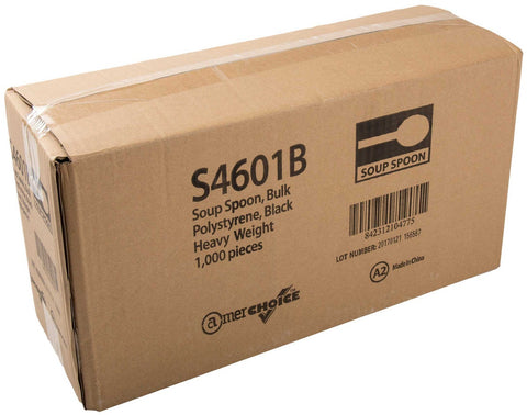 Amercare Black Heavy Weight Polystyrene Soup Spoon -- 1000 per case.
