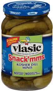 Vlasic Snackmms Kosher Dill Minis Pickles, 16 Fluid Ounce -- 6 per case.