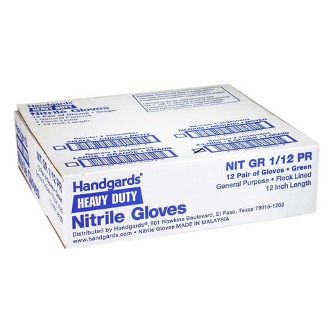 Handgards Green Extra Large Lined Reusable Nitrile Gloves, 12 inch -- 12 per case.