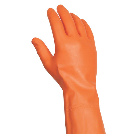 Handgards Medium Orange Latex Heavy Duty Utility Reusable Glove, 12 inch -- 4 per case.