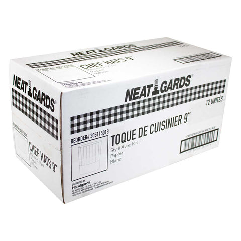 NeatGards White Wide Pleat Disposable Paper Chef Hat, 9 inch -- 12 per case.