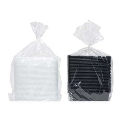 Cube Rectangular Black Reusable Plastic Food Container with Clear Vented Lid Set, 56 Ounce -- 100 set per case.