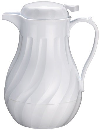 Winco White Swirl Pattern Push Button Insulated Beverage Server, 42 Ounce