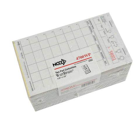 National Checking Company Carbonless Waitrpad Paper - 2 Part White, 8 Line, 4.20 x 7.25 inch -- 2000 per case.
