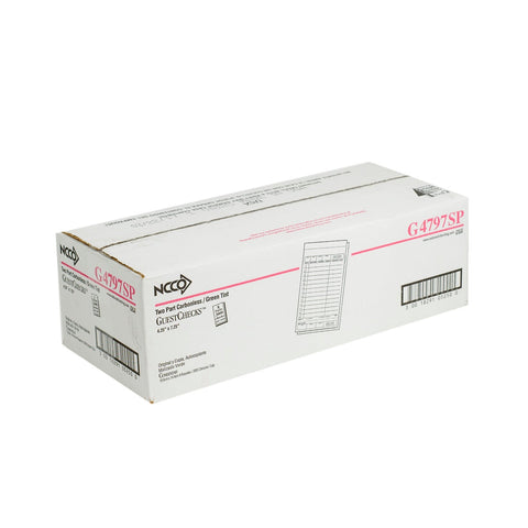 National Checking Company Carbonless Guest Check Board - 2 Part Green, 13 Line, 4.20 x 7.25 inch -- 2000 per case.