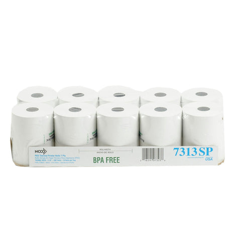 National Checking Company White 1 Ply Register Roll Tape, 3.13 inch -- 30 rolls per case.