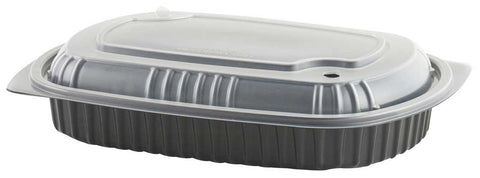 Anchor Packaging MicroRaves Black Polypropylene Platter with Clear Lid, 32 Ounce Capacity -- 125 per case