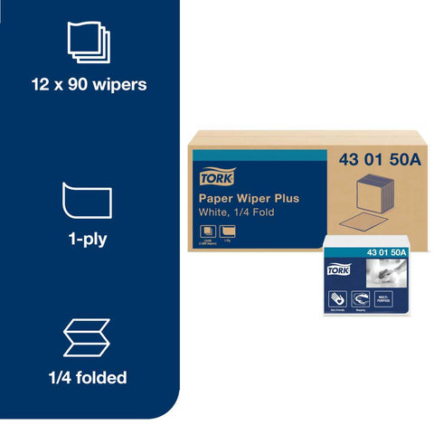 Tork White Self Dispensing 1 Ply 1/4 Fold Paper Wiper Plus, 90 count -- 12 per case