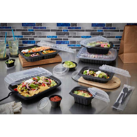 Pactiv Entree2Go Black Microwavable Medium Rectangle Container Base, 24 Ounce Capacity -- 300 per case
