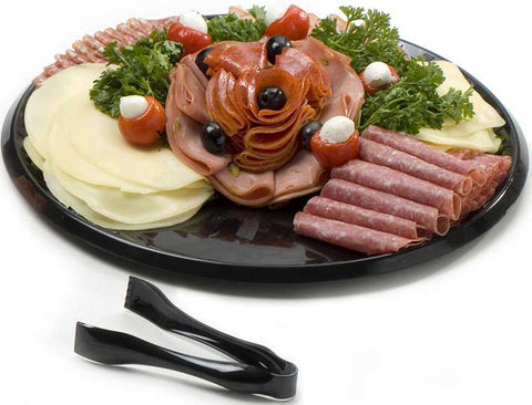 Sabert Sturdiware Black Round Platter with Clear PET High Dome Lid, 16 inch -- 25 per case
