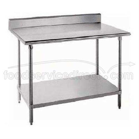 Standard Stainless Steel Work Table, 5 inch Back Splash With Stainless Steel Legs and Undershelf, 30 x 36.