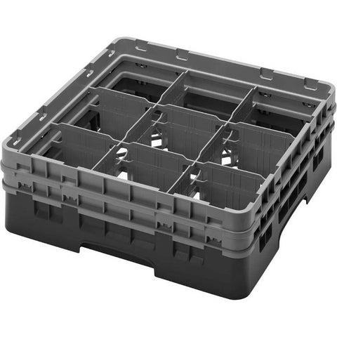 Cambro Camrack Polypropylene Black Full Size 9 Compartment Glass Rack, 5 1/4 inch -- 4 per case.