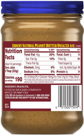 Adams Natural Unsalted Crunchy Peanut Butter, 16 Ounce -- 6 per case.