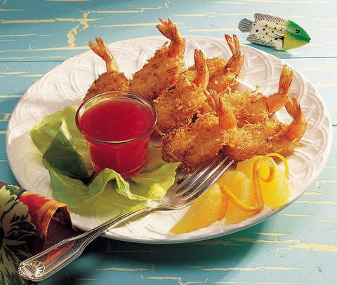 Singleton Seafood 16/20 Breaded Coconut Clean Tail Butterfly Shrimp -- 4 per case.