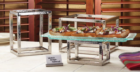 American Metalcraft Stainless Steel Hammered Frame Riser Set.