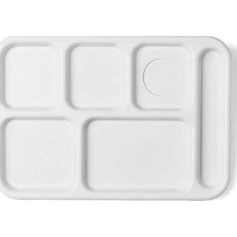 Cambro Sherwood Green Camwear 6 Compartment School Tray, 14 1/2 x 10 x 3/4 inch -- 24 per case.