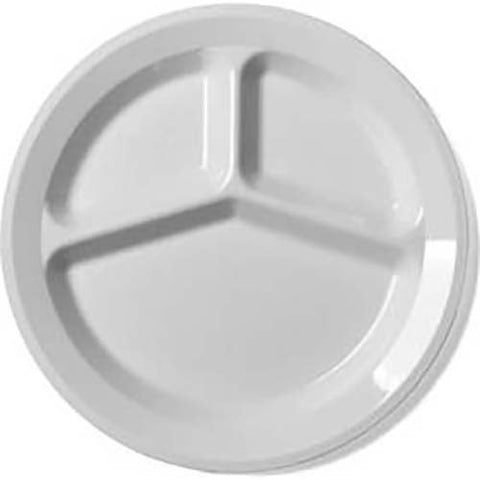 Cambro Camwear White Narrow Rim Three Compartment Plate, 9 inch Diameter -- 48 per case.