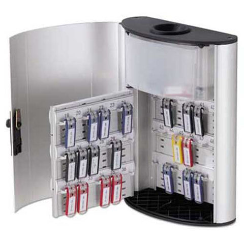 Durable Key Box Plus, 54-Key, Brushed Aluminum, Silver, 11 3/4 x 4 5/8 x 15 1/2