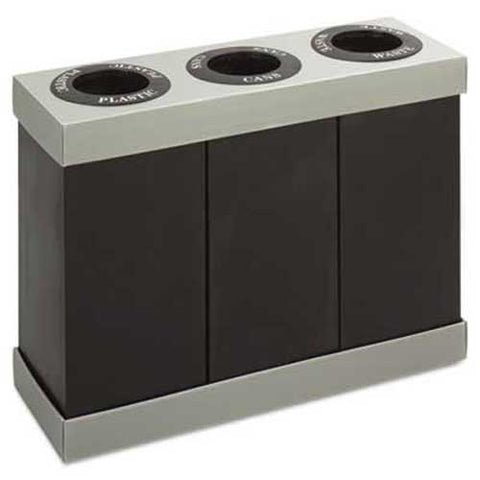 Safco At-Your-Disposal Recycling Center, Polyethylene, Three 28gal Bins, Black