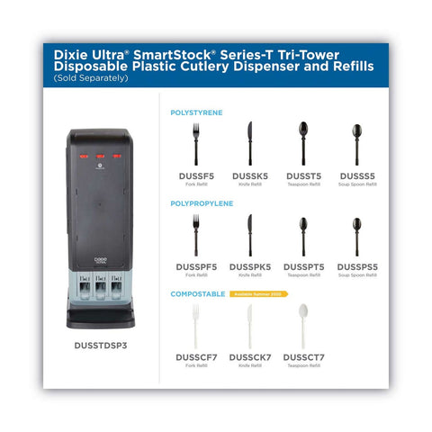 Dixie Smartstock Polystyrene Mediumweight Black Soup Spoon for Tri-Tower Cutlery Dispensing System - 40 per cartridge -- 24 cartridges per case