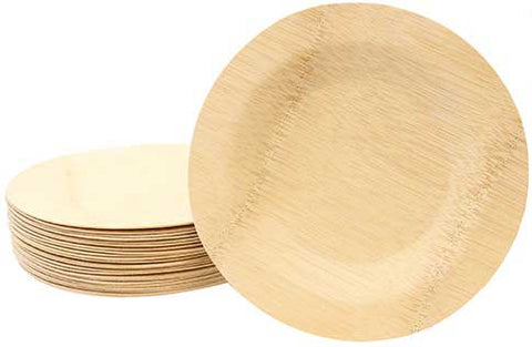 Tablecraft Disposable Bamboo Round Plate, 9 inch Diameter - 25 count per pack -- 1 pack per case.
