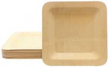 Tablecraft Disposable Bamboo Square Plate, 9 x 9 inch - 25 count per pack -- 1 pack per case.