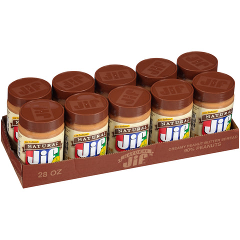 Jif Natural Creamy Peanut Butter, 28 Ounce -- 10 per case.
