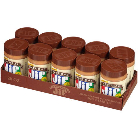Jif Natural Creamy Peanut Butter, 28 Ounce -- 10 per case.