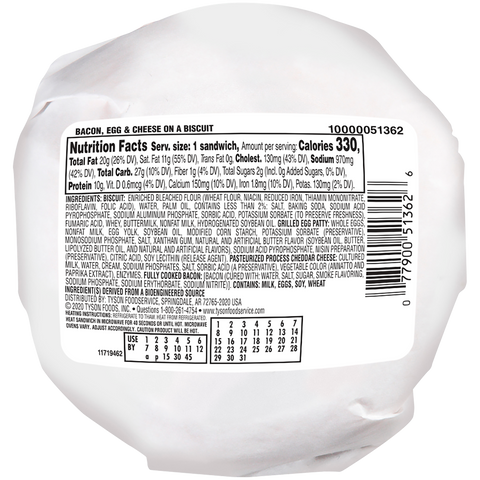 Sandwich Bacon Egg & Cheese Biscuit Iw 3.6 Oz