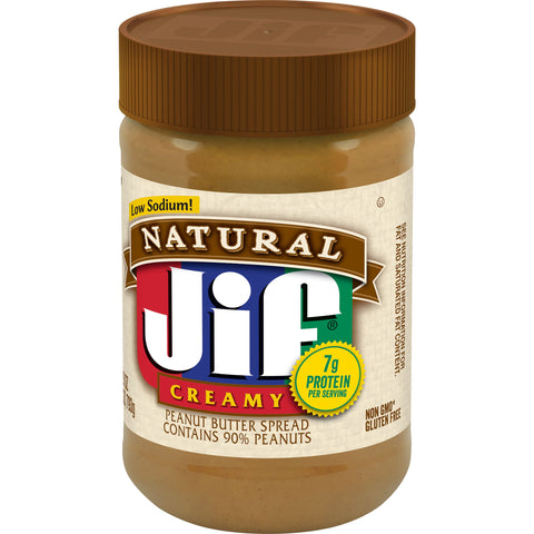 Jif Natural Creamy Peanut Butter, 28 Ounce -- 10 per case.