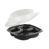 Culinary Lites™ CONTAINER PLASTIC 3-COMPARTMENT BLACK W/ CLEAR LID COMBO HINGED 9X9X3
