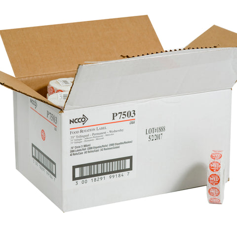 National Checking Company Dateit Red Trilingual Permanent Label - Wednesday, 0.75 inch Circle -- 2000 per case.