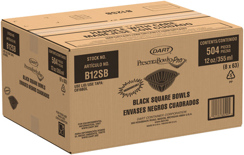 Bowl Square Plastic Black 12 Oz