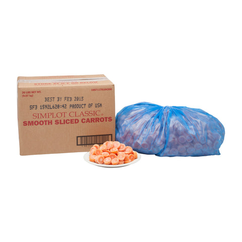Simplot Smooth Sliced Carrot - 20 lb. package, 1 package per case