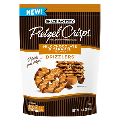 Pretzel Crisps Drizzlers Milk Chocolate Caramel Pretzel Snacks, 5.5 Ounce -- 12 per case.