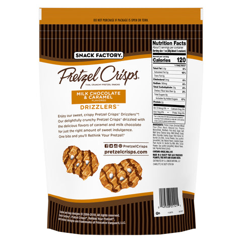 Pretzel Crisps Drizzlers Milk Chocolate Caramel Pretzel Snacks, 5.5 Ounce -- 12 per case.