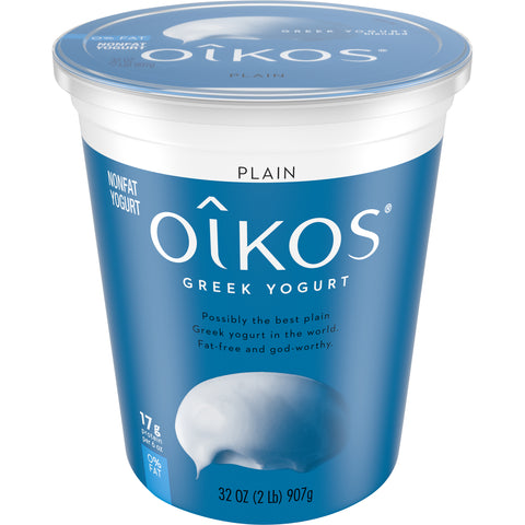 Oikos Plain Nonfat Greek Yogurt, 32 Ounce -- 6 per case.