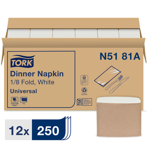 Napkin Dinner 15x17 White 1-ply 1/8 Fold