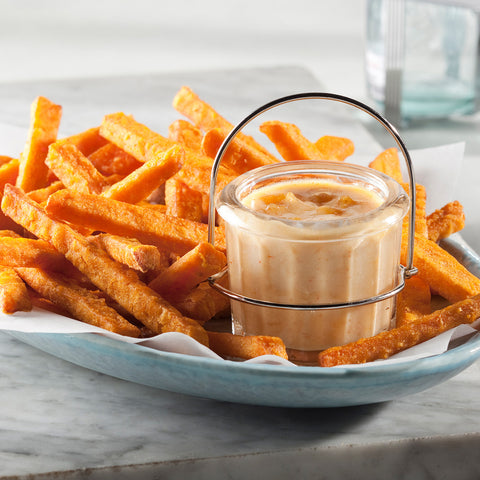 Simplot Sweets 3/8 inch Straight Cut Sweet Potato Fries, 2.5 Pound -- 6 per case.