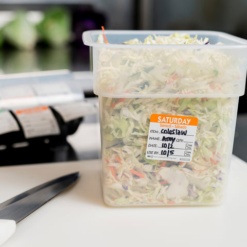 DateIt™ LABEL TRILINGUAL ITEM/DATE/USE BY REMOVABLE ORANGE SATURDAY 2X2