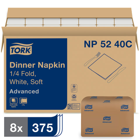Napkin Dinner 15x17 White 2 Ply 1/4 Fold