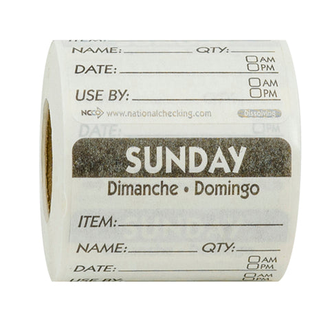 DateIt™ LABEL TRILINGUAL ITEM/DATE/USE BY DISSOLVING BLACK SUNDAY 2X2