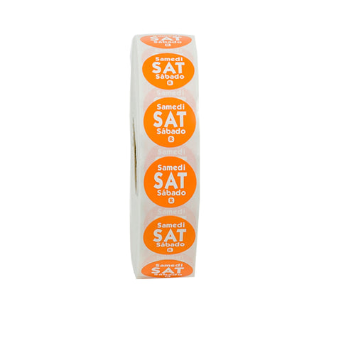 National Checking Company Dateit Orange Trilingual Removable Label - Saturday, 0.75 inch Circle -- 2000 per case.