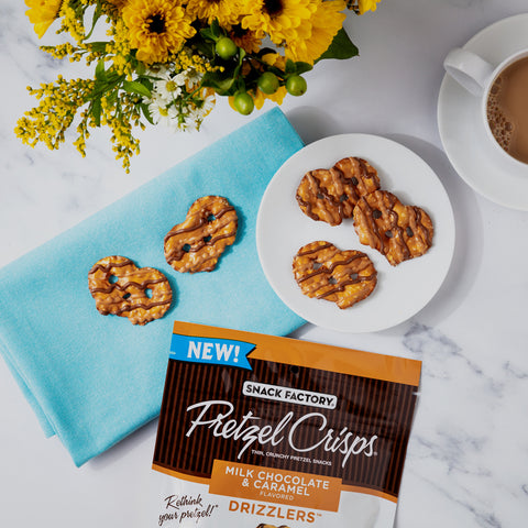Pretzel Crisps Drizzlers Milk Chocolate Caramel Pretzel Snacks, 5.5 Ounce -- 12 per case.