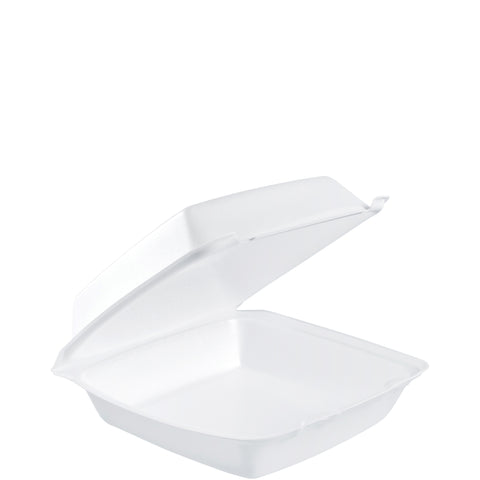 Dart Performer Expanded Polystyrene Foam White Medium Single Compartment Insulated Hinged Lid Container, 8.4 x 7.9 x 3.3 inch -- 200 per case
