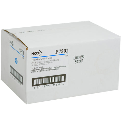 National Checking Company Dateit Blue Trilingual Permanent Label - Monday, 0.75 inch Circle -- 2000 per case.